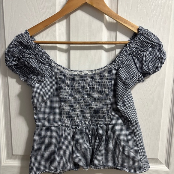 Hollister Blue Gingham Off-Shoulder Blouse - Picture 2 of 3